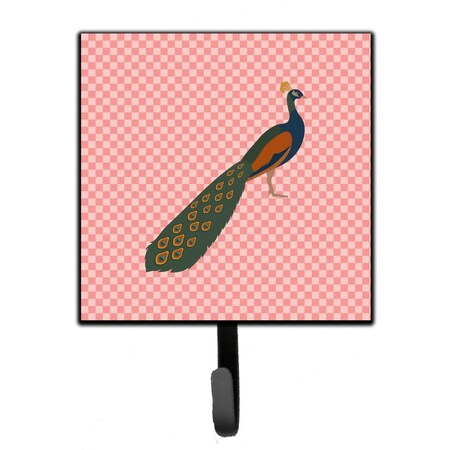 Jensendistributionservices Indian Peacock Peafowl Pink Check Leash or Key Holder MI1710528
